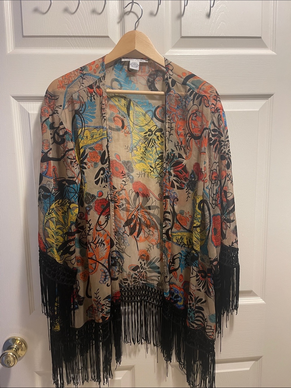 Boho Floral Fringe Kimono Tunic - Multicolor